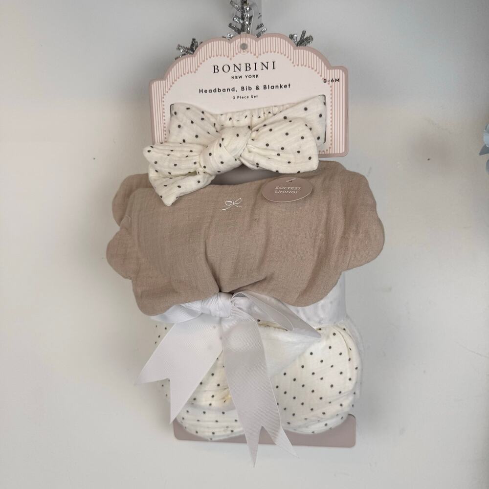 BONBINI  Baby Blanket , headband & bib 3 piece set